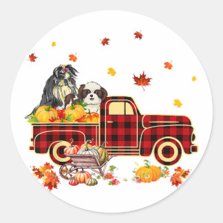 Pegatina Redonda Camión Shih Tzu Pumpkin | Acción de Gracias de la