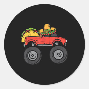 Pegatina Redonda Camión Taco Monster Sombrero Cinco De Mayo Mexican
