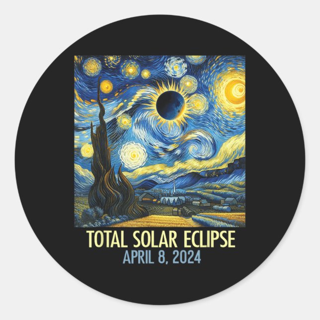 Pegatina Redonda Camión total de eclipse solar 2024 noche estrellad (Anverso)
