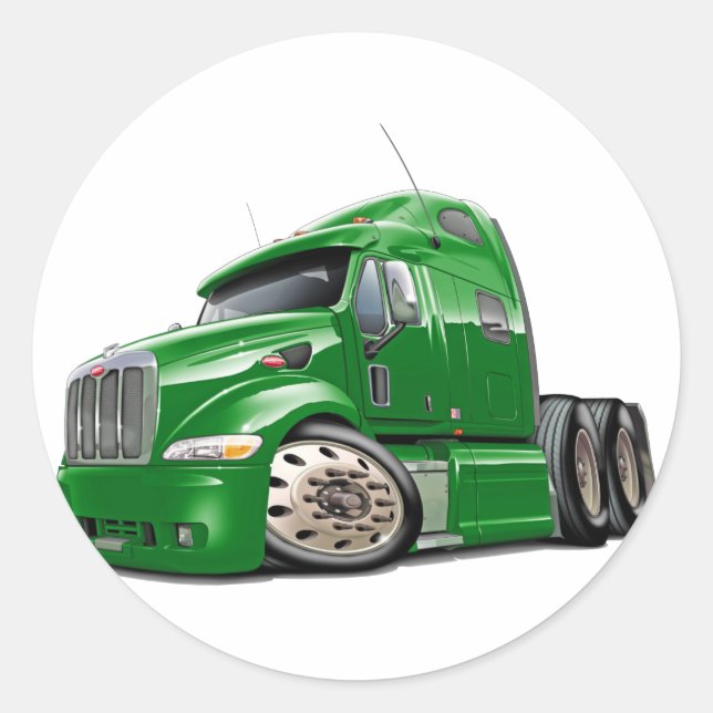 Pegatina Redonda Camión verde Peterbilt (Anverso)