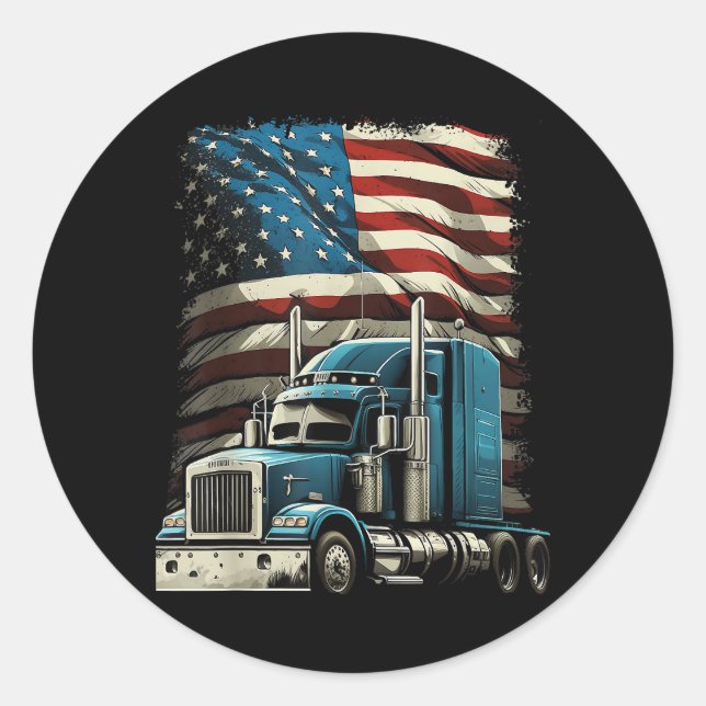 Pegatina Redonda Camionero Bandera Estadounidense Para Camión Patri (Anverso)