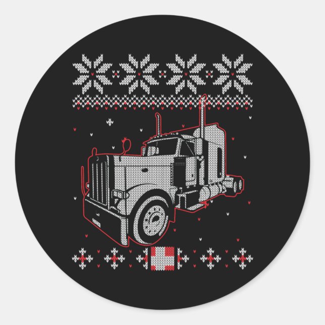 Pegatina Redonda Camionero Navidades feos Sweater Truck Driver (Anverso)