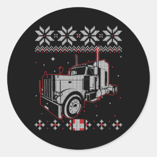 Pegatina Redonda Camionero Navidades feos Sweater Truck Driver