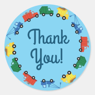 Pegatina Redonda Camiones Camiones Cute Primer Tema Fiesta de Cumpl