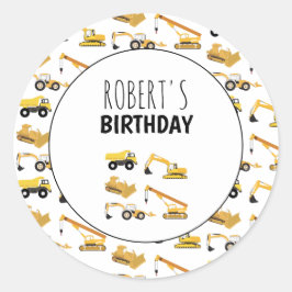 Pegatina Redonda Camiones de construcción con nombres personalizado