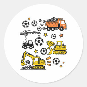 Pegatina Redonda Camiones de Construcción de Fútbol Día de Juego He