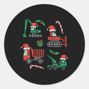 Pegatina Redonda Camiones de construcción de Navidad para niños Cam