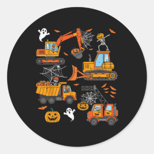 Pegatina Redonda Camiones de construcción fantasmales niños Hallowe