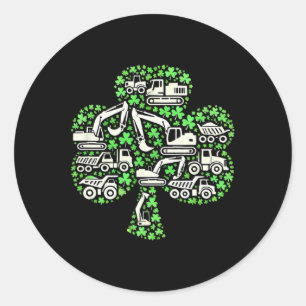 Pegatina Redonda Camiones de Construcción St Patricks Day Niños Exc