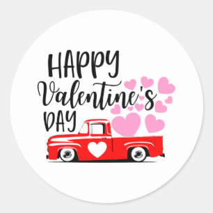 Pegatina Redonda Camioneta country linda Feliz día de San Valentín
