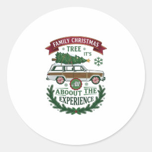 Pegatina Redonda Camioneta de la Estación del Árbol de Navidad Coro