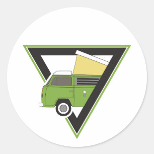 Pegatina Redonda camioneta verde clásica triangular