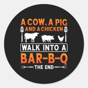 Pegatina Redonda Camisa Bbq Una Vaca