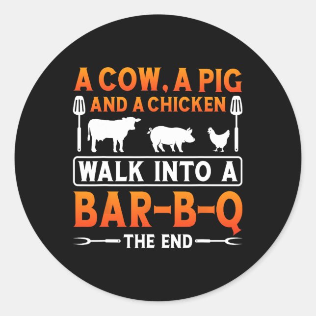 Pegatina Redonda Camisa Bbq Una Vaca (Anverso)