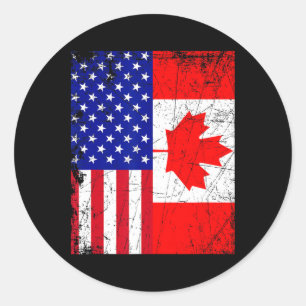 Pegatina Redonda Camisa Canadiense Estadounidense Bandera De Canadá