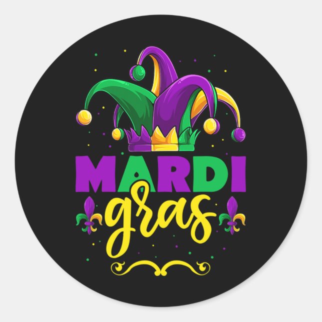 Pegatina Redonda Camisa con ropa de Mardi Gras Jester (Anverso)