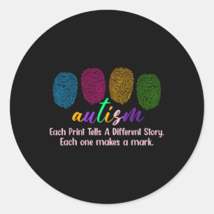 Pegatina Redonda Camisa De Autismo De Huellas, Cada Impresión Dice