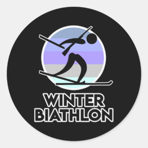 Pegatina Redonda Camisa De Biatlón Para Hombres Y Mujeres - Biatlón
