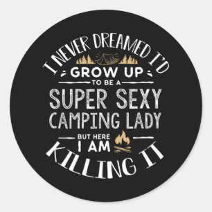 Pegatina Redonda Camisa de camping para mujeres esposa campista Rv