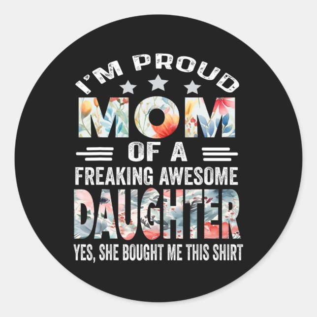 Pegatina Redonda Camisa De Día de la Madre Para Mamá De La Hija (Anverso)