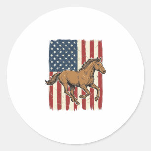 Pegatina Redonda Camisa de diseño de bandera patriótica de caballo 