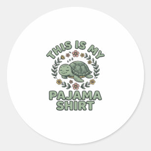 Pegatina Redonda Camisa De Dormir De Tortuga Lindo Vintage Vector D