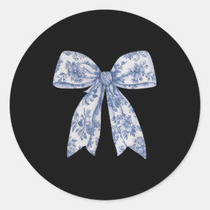 Pegatina Redonda Camisa de lazo _ gráfico de lazo azul y cinta lind