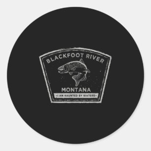 Pegatina Redonda Camisa de pesca con mosca del río Blackfoot Montan