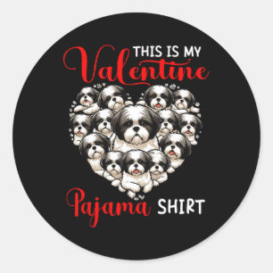 Pegatina Redonda Camisa de pijama de San Valentín grupo de Shih Tzu