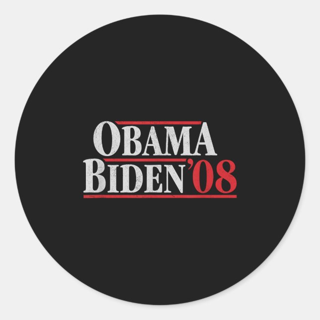 Pegatina Redonda Camisa Obama 08 - Campaña retro Obama Biden (Anverso)