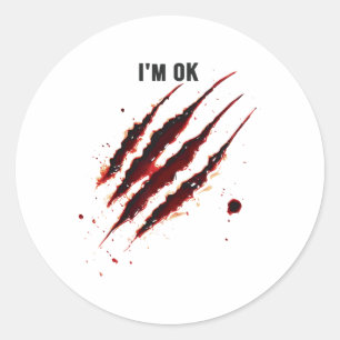 Pegatina Redonda Camisa sangrienta Estoy bien, la mancha de sangre