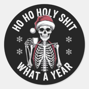 Pegatina Redonda Camisa Santa Qué Año Navidades Humor Skeleton