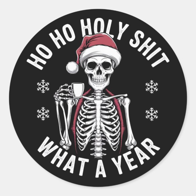Pegatina Redonda Camisa Santa Qué Año Navidades Humor Skeleton (Anverso)