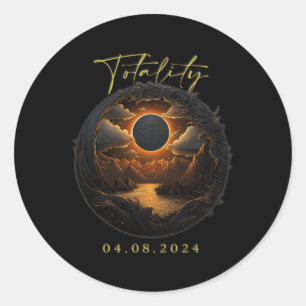 Pegatina Redonda Camisa Totalidad - Abril 8 Totalidad Ecli Solar To