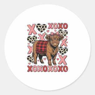Pegatina Redonda Camisa Vintage de San Valentín XOXO de Vaca de las