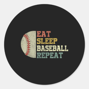Pegatina Redonda Camisas de béisbol Eat Sleep Béisbol Repetir Graci