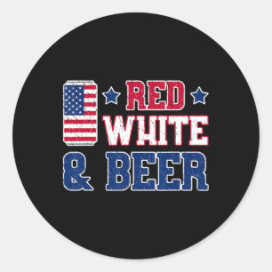 Pegatina Redonda Camisas De Cerveza Y Blanco Rojo - Estados Unidos