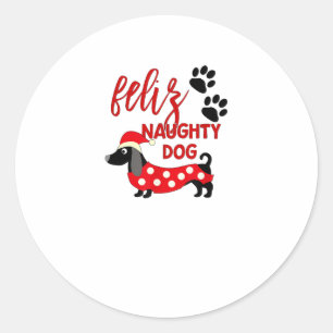 Pegatina Redonda Camisas de Navidades de Dachshund _ Divertida Feli