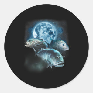 Pegatina Redonda Camisas De Pesca Ulua - Trevally Fish Howting En E