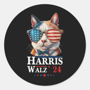 Pegatina Redonda Camisas electorales Waltz 2024 Gato Damas Kamala H