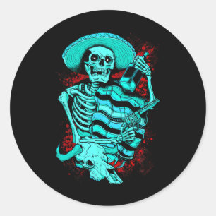 Pegatina Redonda Camisas Tequila Pistolero Muerta de Esqueleto Mexi