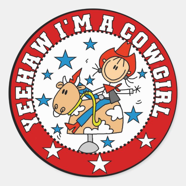 Pegatina Redonda Camisas y regalos para chicas de Yee Haw (Anverso)