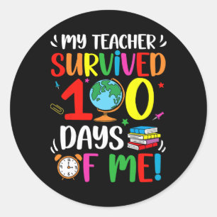 Pegatina Redonda Camiseta 100 Días De Colegio Niños Feliz 100º Día 