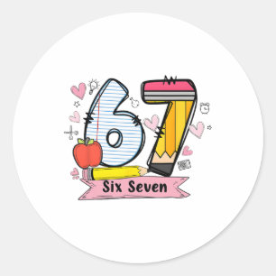 Pegatina Redonda Camiseta 67 para maestros 67 Meme Mujeres Maestra