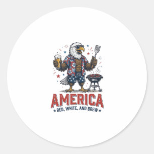 Pegatina Redonda Camiseta America Red White And Brew Eagle BBQ (7)_