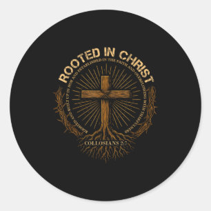 Pegatina Redonda Camiseta arraigada en Cristo, Camiseta de Jesús, C