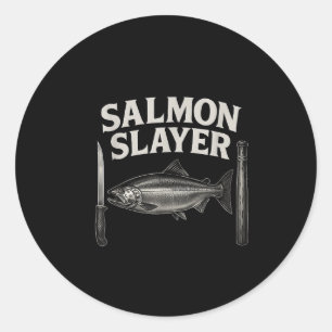 Pegatina Redonda Camiseta Asesina de Salmón Pesca de Salmón y Truch
