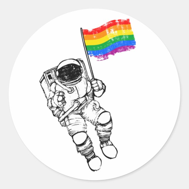 Pegatina Redonda Camiseta astronauta del Orgullo Gay (Anverso)