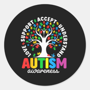 Pegatina Redonda Camiseta Autismo Amor Aceptar Apoyo Autista Autism