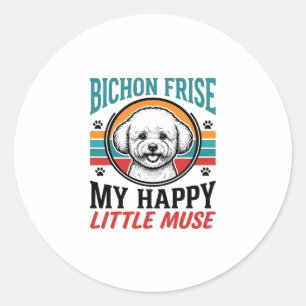 Pegatina Redonda Camiseta Bichon Frise Espíritu Vintage Arte Perro_